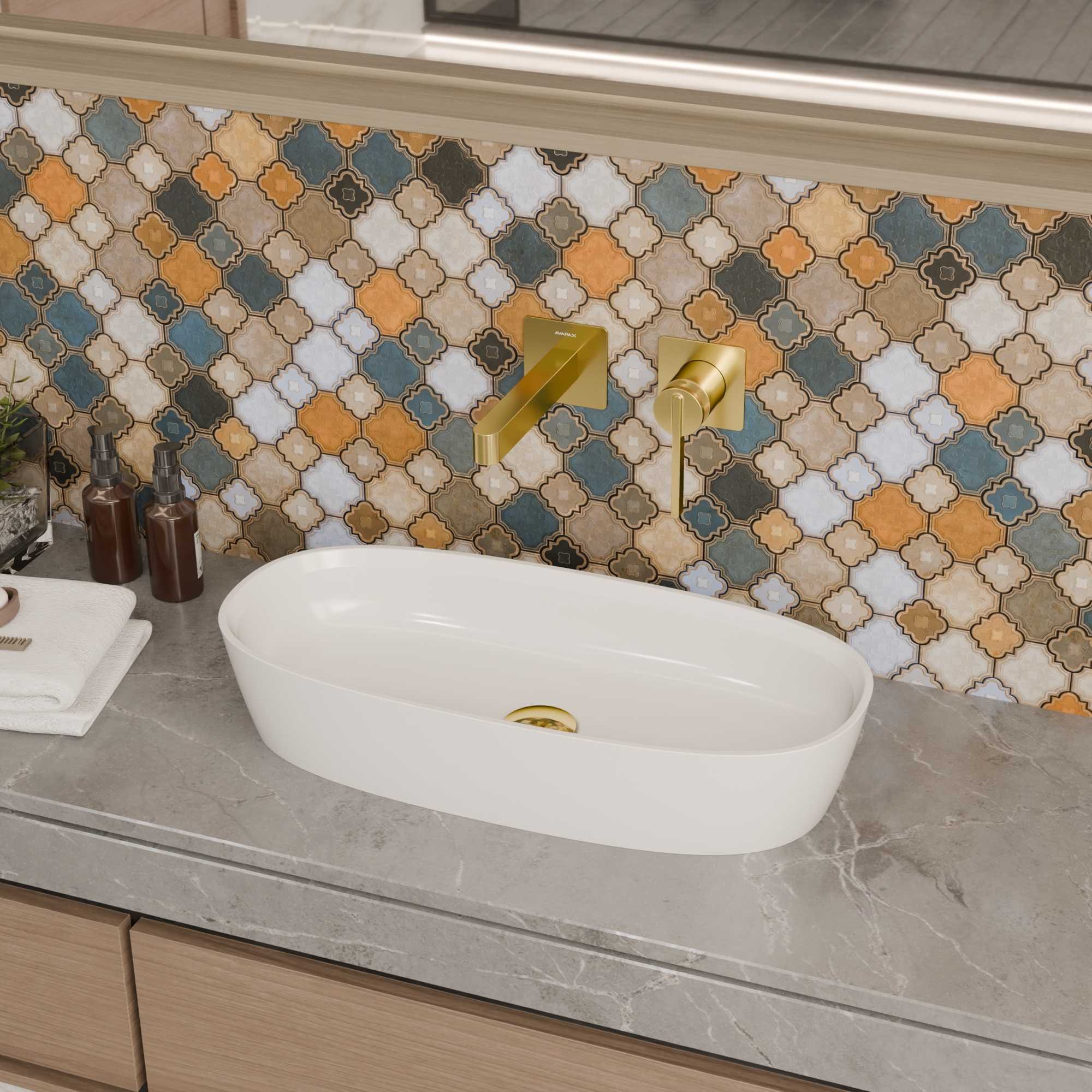 Bateria umywalkowa podtynkowa złota AUREVO